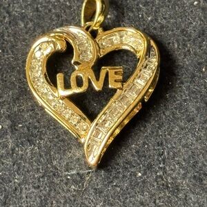 10 k Gold “LOVE” Heart Pendant with diamonds